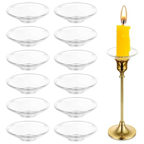 Plaque De Protection Contre Les Bougies: 12 Pièce Pare-Gouttes en Verre pour Bougies, Protège-Gouttes Transparent, Attrape-Goutte De Bougie en Verre pour Centre De Table, Mariage Et Noël