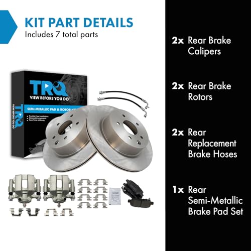 Image of TRQ Rear Brake Pad and Rotor Set Semi Metallic Calipers Compatible with 2005 Infiniti G35 Nissan 350Z