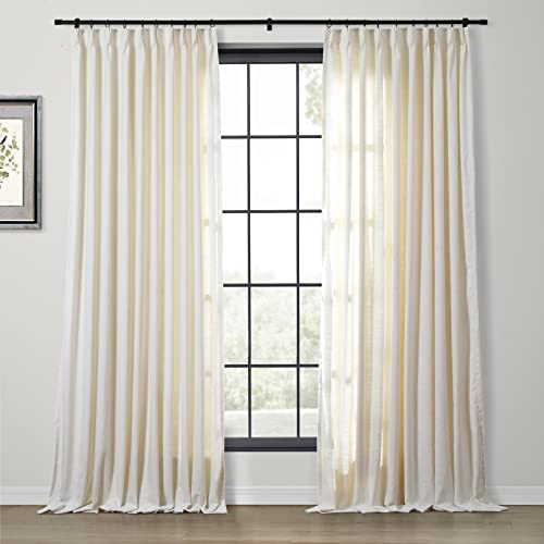 Chadmade Linen Cotton 2 Panels 50 Inch Wide By 144 Inch Long Curtains Room Darkening Pinch Pleated Draperies Living Room Patio Sliding Door Extra Long Drapes, Cream Beige, Cary Collection #TOP5