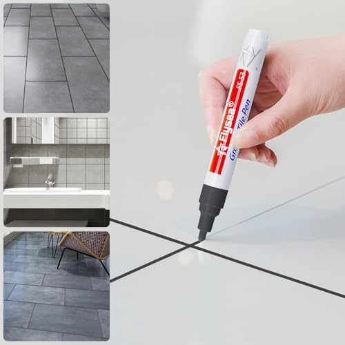 Anwlki 8 Stück Fugenstift Dunkelgrau mit 1 Reinigungsbürste und 8 Ersatzspitze, Wasserfest Fugenstift Fliesen Fugen Stift für Wand und Boden in Badezimmer, Küche, Wohnzimmer, Schlafzimmer (Dunkelgrau)