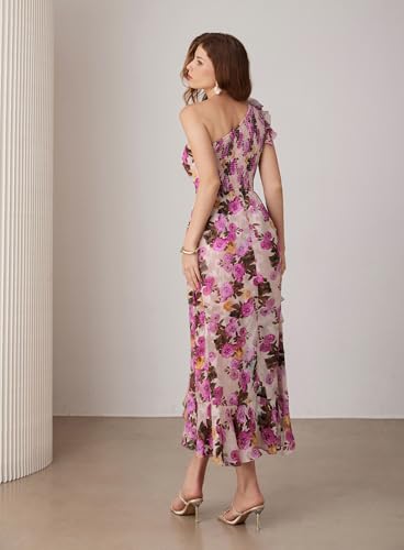 Image of GRACE KARIN Womens Summer One Shoulder Sleeveless Dresses Floral Flowy Ruffle High Low Wedding Guest Maxi Sundresses