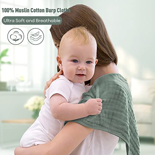 Yoofoss Muslin Burp Cloths For Baby 10 Pack 100% Cotton Baby Washcloths For Boys Girls Large 20''X10'' Super Soft And Absorbent Dark Green #TOP1