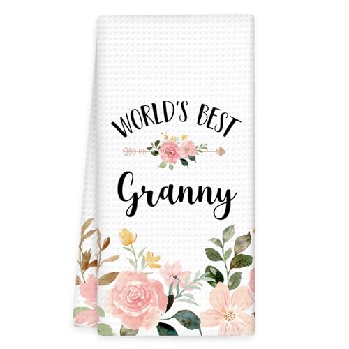 OINDADE Granny Gifts Kitchen Towels, Gifts for Granny Hand Towels, Granny Gifts from Grandkids, World’s Best Granny Dish Towels Tea Towels for Kitchen, Granny Home Bathroom Kitchen Decor, 16x24In