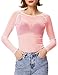 Kate Kasin Womens Mesh Tops Casual, Going Out Sheer Blouse, Slim See Through Tee Shirts Trendy Pink 3XL