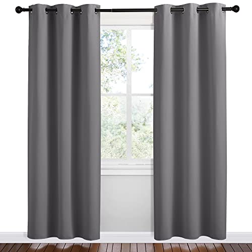 Image of NICETOWN Grey Blackout Curtain Panels for Bedroom, 2 Panels, W42 x L78-inch, Grey, Thermal Insulated Grommet Top Blackout Draperies and Drapes for Basement
