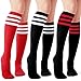 Joulli Women's Casual Stripe Knee High Socks 3 Pairs, Black+Red