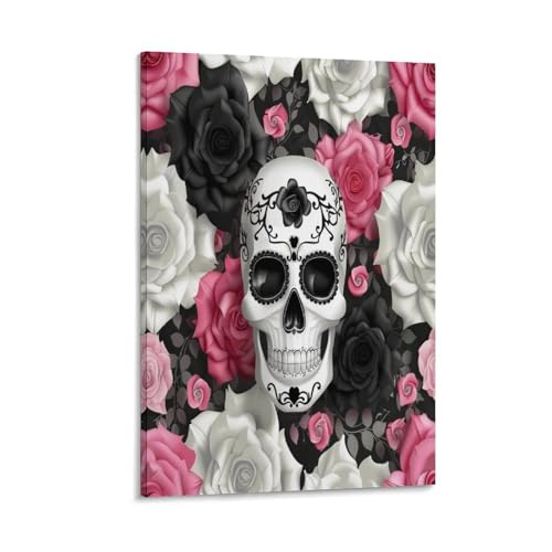 Calavera floral decorativa en lienzo gótico EUUMKOO de acuarela, póster de pared