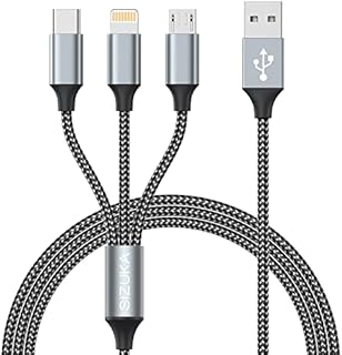 SIZUKA Charger Cable, Multi Charger Cable [1.2M] 3 in 1 Multiple USB Cable Nylon Braided with iPhone Micro USB Type C Cable Connector for iPhone, Android Samsung, Huawei, Nexus, Nokia,LG, Sony, PS4