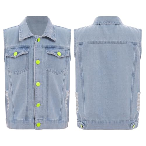 YiZYiF Jean Vest for Boys Girls Ripped Denim Gilet Vintage Biker Waistcoat Distressed Jacket Spring Fall Outfit