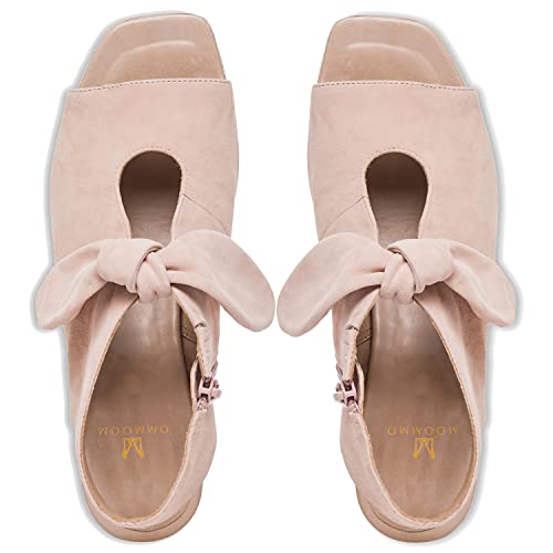 Moommo Women Nude Sandals Bows Peep Toe Chunky Low Heel Sandal Booties Cutout Backless 2 Inch Kitten Heel Dress Shoes Open Toe Suede Slingback Zipper Sandals Summer Casual Beach Suede Pink 9 M Us #TOP2
