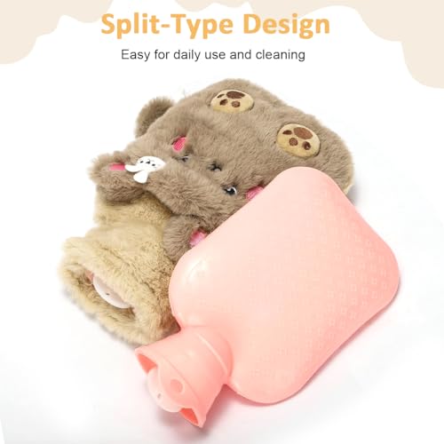 Image of HANNEA Hot Water Bottle Rubber with Soft Cover, Hot Water Bag for Cramps, Pain Relief, Removable Hot Cold Pack Hot Water for Hand Feet Warmer, Neck and Shoulder Pain Relief, Brown
