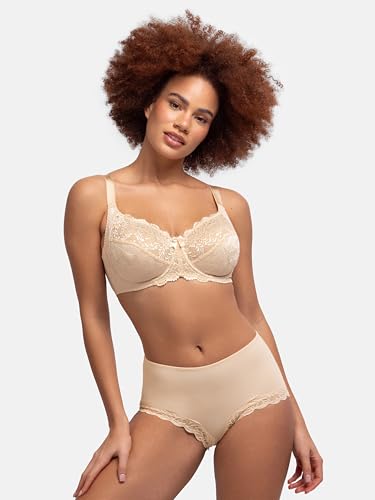 Dorina Philippa Reggiseno Donna Con Ferretto, Tessuto Micro Jacquard Con Dettagli In Pizzo, Ali A U, Elastico Picot Lucido E Fiocco In Raso, Nudo - 2