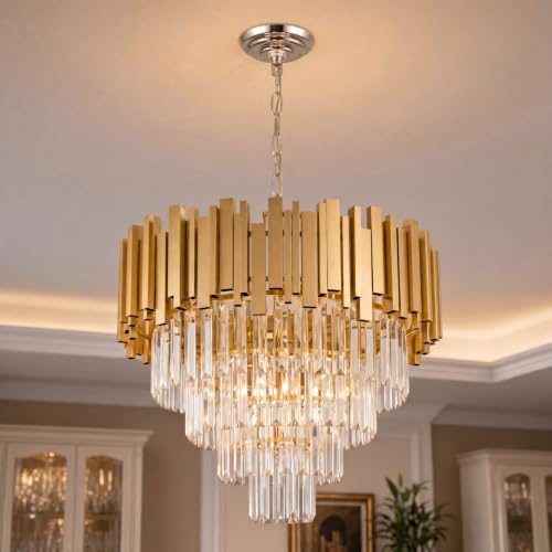 Lustre moderne en cristal doré à 7 lampes suspendues de salon D50cm