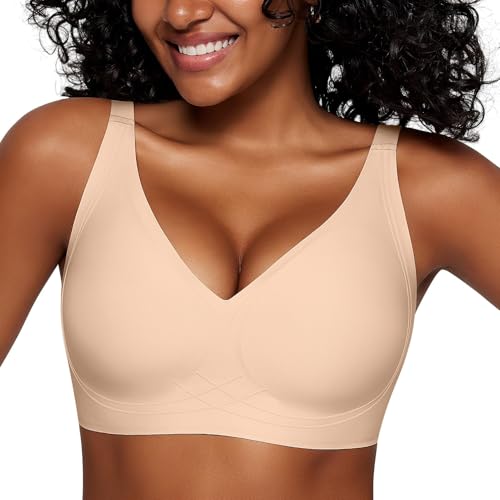 Sujetador sin Aros Mujer con Escote en V Profundo Sujetadores Push Up Suave Bralette Cómodo sin Costuras Sujetador Suave para Dormir con Extraíble Relleno