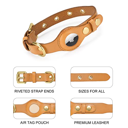 Jipimon Leather Dog Collar With Airtag Holder, Prevents Loss Adjustable Comfortable Genuine Leather Apple Air Tag Dog Collar #TOP1