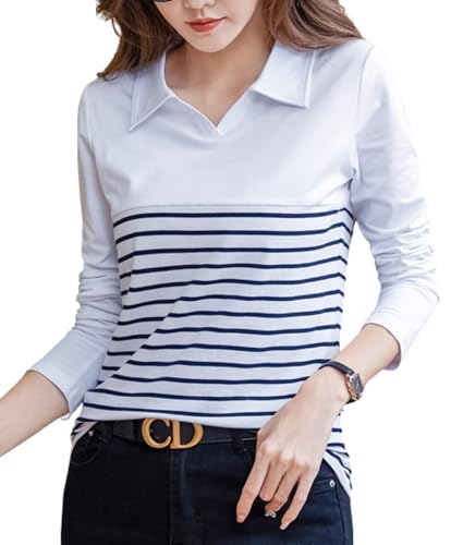 コットンストレッチボーダートップス