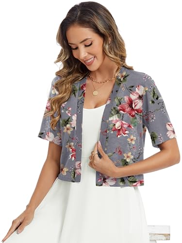 Image of Heymoments Women's Thin Shrugs Short Sleeve Lightweight Cropped Tops Open Front Knitted Cardigan for Dress Summer Bolero