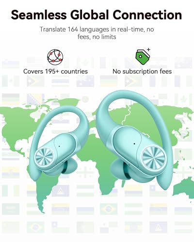 Image of PocBuds Bluetooth Headphones Wireless Earbuds 80hrs Playtime Wireless Charging Case Digital Display Sport Ear buds with Earhook Deep Bass IPX7 Waterproof Over-Ear Earphones for Phone Laptop Mint Green