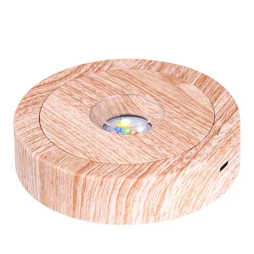 EUSTUMA Base rotative d'affichage LED colorée en cristal, convient pour les œuvres d'art sphériques en verre, décoration de fête (bois)