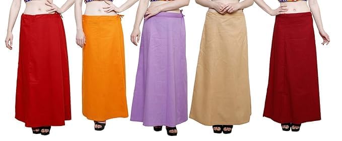 Image of Vlazom Women's Cotton Saree Petticoat - Pack of 5 Inskirts | Soft & Breathable Underskirts | Adjustable Drawstring Waist | Multicolor for Daily & Occasion Wear