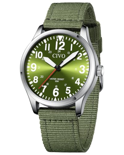 CIVO klockor män stora siffror lättläst analog kvartsur mode sport pojkar man, B-1 Grön/Silver, Leather, Sport