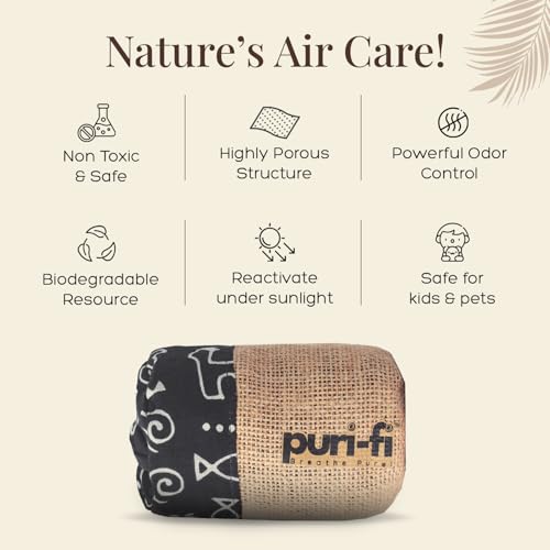 Image of Puri-Fi Breathe Pure | Charcoal Air Purifier (Black Doodle) - Non-Electric, Reusable Odor & Moisture Absorber with Coconut Shell Charcoal for Home, Car, Closet & Office. 250g, Pack of 2