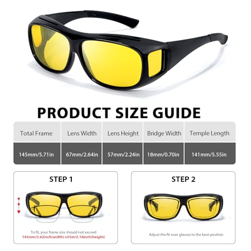 VIEWBETTER® Fit Over Night Vision Glasses for Women Men Yellow Lens Night Driving Glasses Anti Glare Polarized N41064