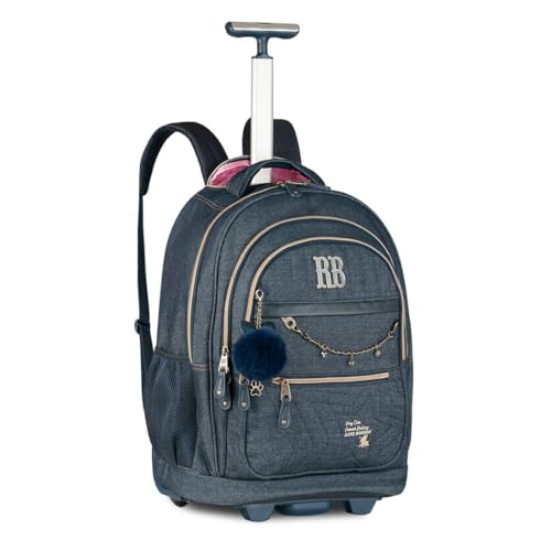 Mochila de Costas e Rodas Jeans Fashion Rebecca Bonbon Escolar Faculdade Trabalho Viagem