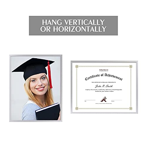 Golden State Art, Metal Wall Photo Frame Collection, 8.5X11 Aluminum Silver Photo Frame With Real Glass & Table-Top Display For Document Or Certificate #TOP4