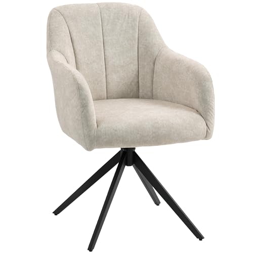 HOMCOM Sessel Wohnzimmer Drehbarer Loungesessel Gepolsterter Getufteter Relaxsessel mit Stahlbeine, Samtoptik Polstersessel Esszimmerstuhl Schminkstuhl für Schlafzimmer Beige
