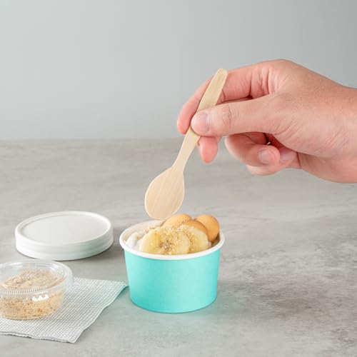 Image of Restaurantware Coppetta 3 Ounce Dessert Cups, 50 Disposable Ice Cream Cups - Lids Sold Separately, Sturdy, Turquoise Paper FroYo Bowls, Striped, For Hot And Cold Foods, Perfect For Gelato (Pack of 2)