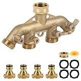 4 Weg solide Messing Tap Connector, Heavy Duty Outdoor Schlauch Splitter Garten Wasserhahn Adapter Wasserleitung Verteiler individuelle Absperrung/ON-Ventil für Garten Bewässerung Rasen Wartung