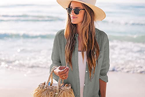 Image of Zoye Chen Women's Bikini Swimsuit Cover Up Button Down V Neck Shirts Long Sleeve Blouse Beachwear Bathing Suit