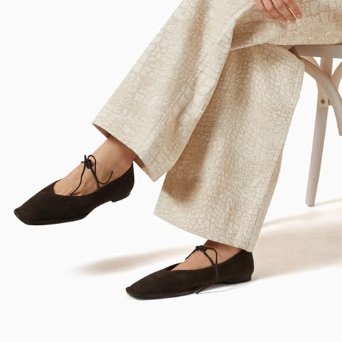 Women's Lace Up Ballet Flats Square Toe Slip On Ballerina Shoes Cute Bow Tie Mary Jane Comfy Casual Office Flat Shoes2