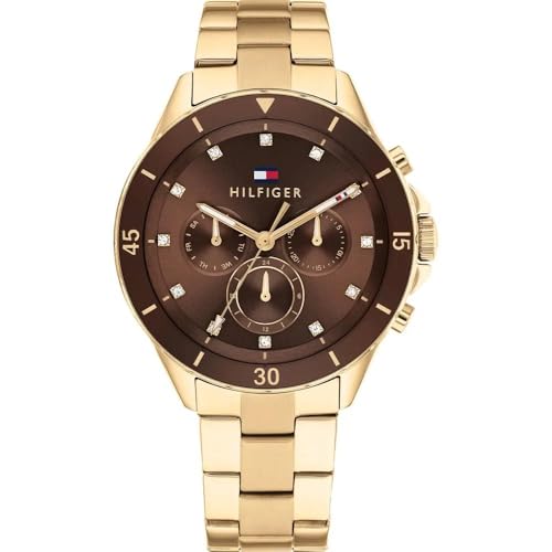 Tommy Hilfiger Multi Zifferblatt Quarz Uhr für Damen Kollektion mit Gelbgoldfarbenes Edelstahlarmband - 1782709