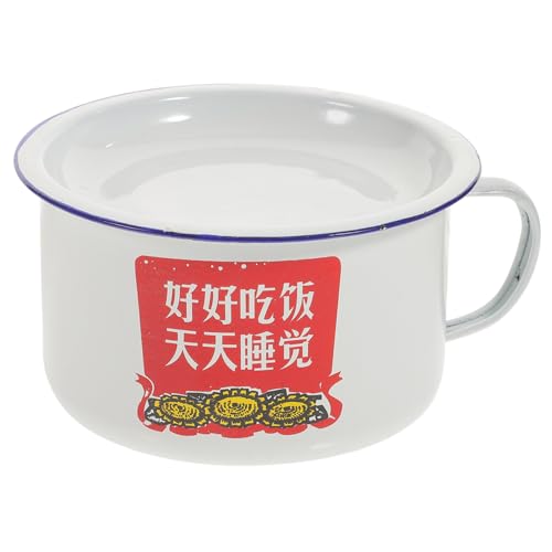 VICASKY Ciotola Smaltata Retrò con Manico in Metallo e Scodella per Zuppa e Ramen Design Vintage e Ristorante