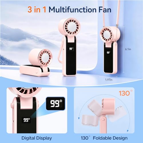Ventilador portátil de mano JYPS recargable USB con pantalla LED 5