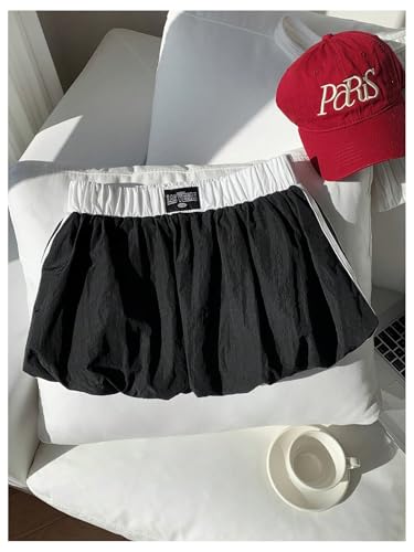 Verdusa Women's Y2K Striped Bubble Skirt Color Block Elastic Waist A Line Ruffle Mini Skirts3