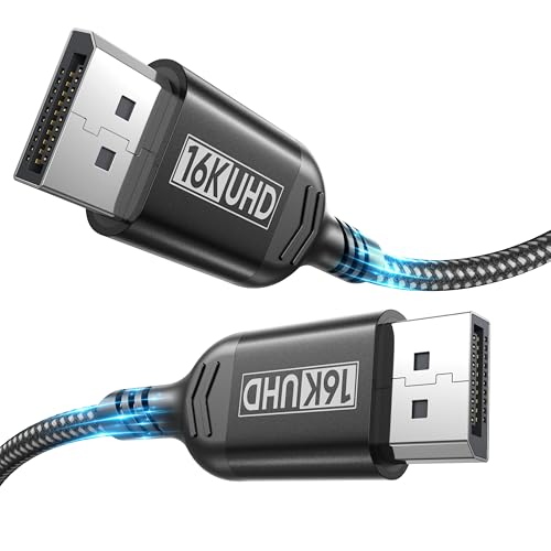 SROMGEE DisplayPort Cable 2.1 1.5FT, 80Gbps DP Cable 16K@60Hz 8K@240Hz 4K@240Hz, Braided Nylon DisplayPort 2.1 Cable, HDR10 DSC 1.2a G-Sync FreeSync, RTX 4090 5080 5090 RX 7900XTX Gaming Monitor