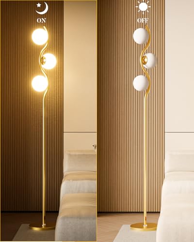 Image of Lightdot Globe Floor Lamp for Living Room Mid Century Modern Floor Lamps with 3Pcs 3000K Soft Warm White Bulbs Included Gold Standing Lamp with 5Lbs Heavy Base for Bedroom /Sofa Beside /Corner Decor