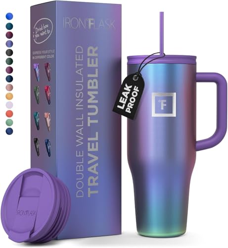 1.2L Insulated Tumbler with Straw Lid and Handle - Cold 20hrs & Hot 5hrs Drinks - Double-Walled Stainless Steel Leakproof Travel Mug - Cupholder Friendly Thermal Cup Coffee Flask