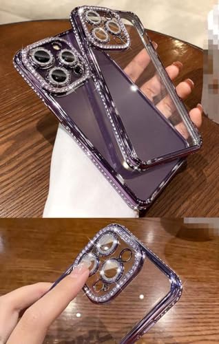 【KOOLRIVER】スマホケースカバー・アイフォン15用 カメラ保護あり ラインストーン ケース カバー クリア 透明 TPU ソフトケース キラキラ おしゃれ かわいい レディース 背面ケース ストラップホール Apple アイフォン 15 アップル アイフォン15 [アイフォン 15(ローズゴールド)]
