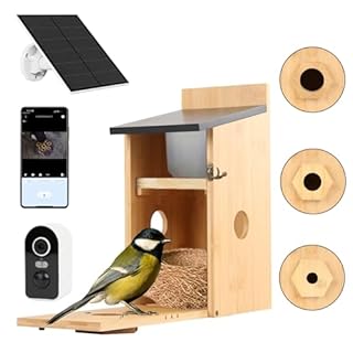 Bird Box with Camera, 5MP HD Nesting Box for Outdoors, 2.4G WiFi & App Notification, Watch Nesting and Hatching, Automatic Recording of Bird Videos & Motion Detection, Solar Powered