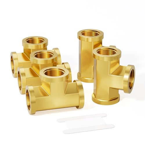 Image of GASHER 5 Pcs Brass Tee Fitting, 1 /8 inch x 1 /8 inch x 1 /8 inch NPT Female Pipe Fittings