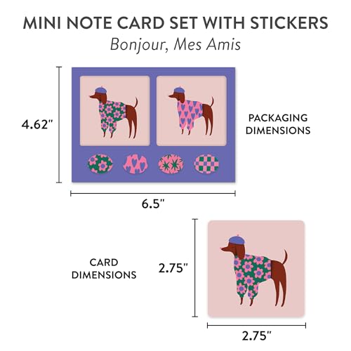 Image of Studio Oh! Bonjour Mes Amis Blank Note Card Set with Envelopes and Stickers 12 Pack Assorted Greeting Cards, 260 GSM Textured Paper Stationery for Thank You Cards, Birthday Cards, Gift Card Envelopes