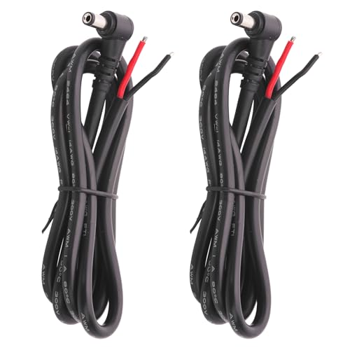 Image of 2PCS 3FT 14AWG 15A 12V Right Angle DC Power Pigtails Cable, 5.5mm x 2.1mm Male Barrel Jack Plug to Bare Wire Open End Repair Cable for CCTV Security Camera,DVR,LED Strip Light
