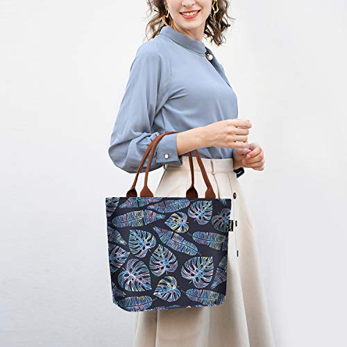 Gloppie Lunch Bag Women Insulated Lunch Box Leakproof Cooler Bag Lunch Containers For Adults Lunch Tote Meal Prep Lunch Bags Reusable Snack Bags For Work Picnic 9L Yellow Blue Leaves #TOP6