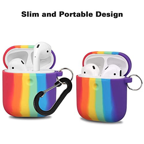 Alnbo Compatible With Airpods Case Soft Silicone Protective Case Cover For Airpods 2 & 1,Front Led Visible (Rainbow) #TOP1
