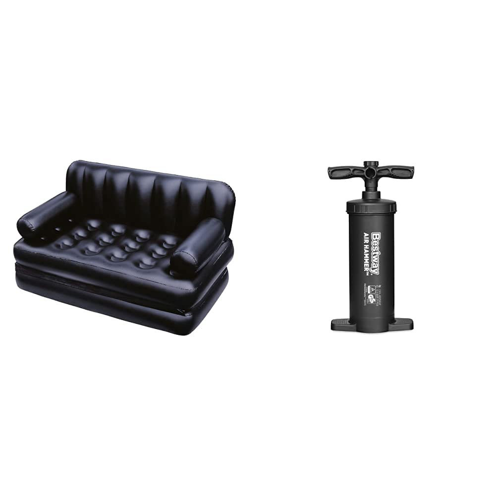 Bestway 75054 Divano Multifunzione Con Sacca, 188 X 152 X 64 Cm, Pvc & 62086 - Pompa Alta Pressione Multifunzioni Gonfia/Sgonfia Volume 2.800 Cc, 4 Adattatori Per Valvola, Plastica
