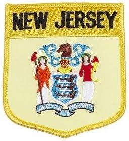 New Jersey USA State Shield Flag Iron on Patch Crest Badge .. 3 X 3 1/2 Inches ... New